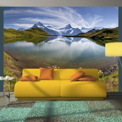 Bimago Fototapeta - Lake with mountain reflection, Switzerland 200x154 cm - GLIX DECO s.r.o.