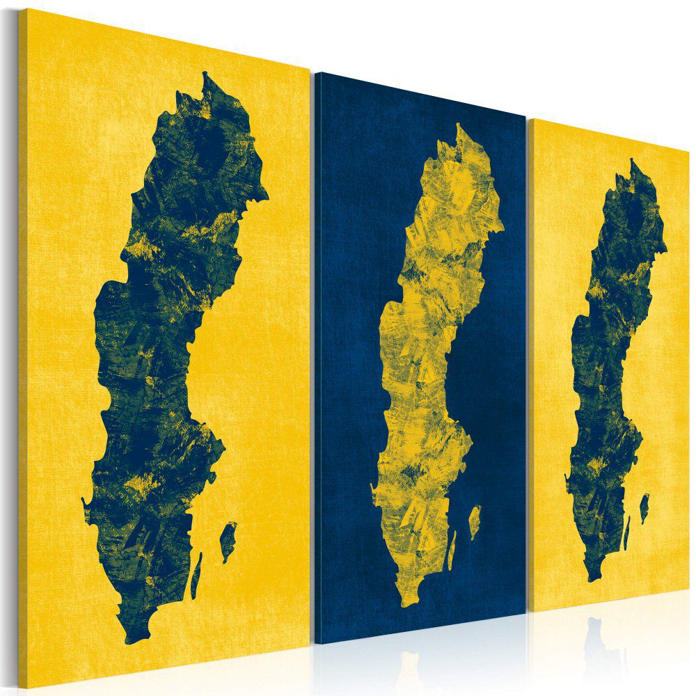 Obraz na plátně Bimago - Painted map of Sweden - triptych 60x40 cm - GLIX DECO s.r.o.