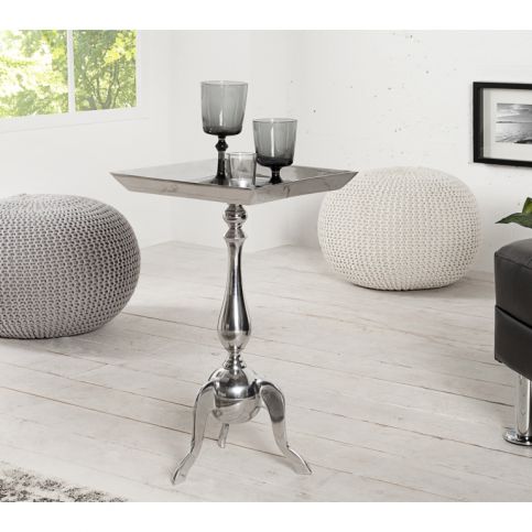 INV Barokní odkládací stolek Barok 55cm stříbrný, čtvercový - Design4life