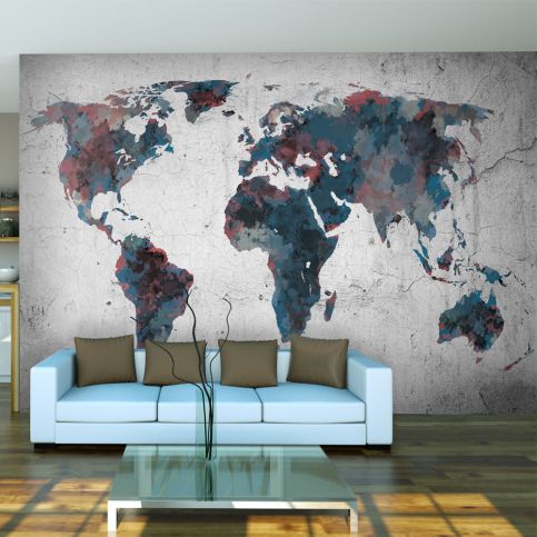 Bimago Fototapeta - World map on the wall 350x270  cm - GLIX DECO s.r.o.