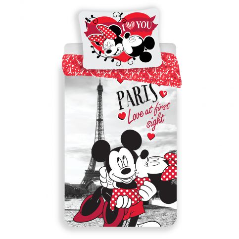 Jerry Fabrics Bavlněné povlečení Mickey and Minnie I love you Paris, 140 x 200 cm, 70 x 90 cm - 4home.cz