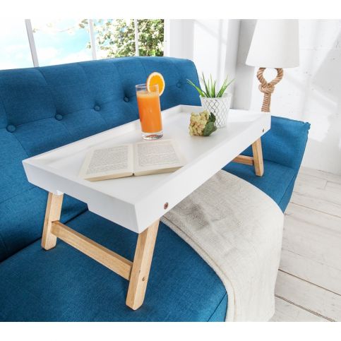 INV Odkládací stolek Epsi - jídelní podnos bílý, dub - Design4life