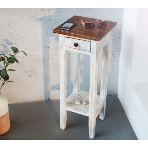 INV Odkládací telefonní stolek Felicita bílý, recyklované dřevo - Design4life