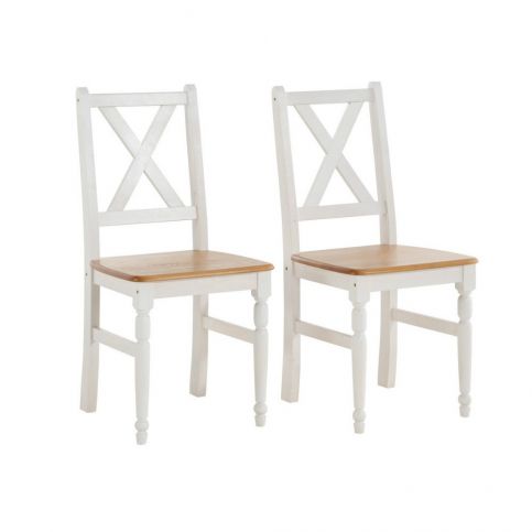 Sada 2 bílých jídelních židlí s přírodním sedákem z masivního borovicového dřeva Støraa Normann - Bonami.cz