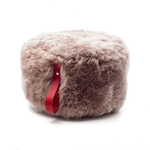 Hnědý puf z ovčí vlny s červeným detailem Royal Dream, ⌀ 60 cm - Bonami.cz