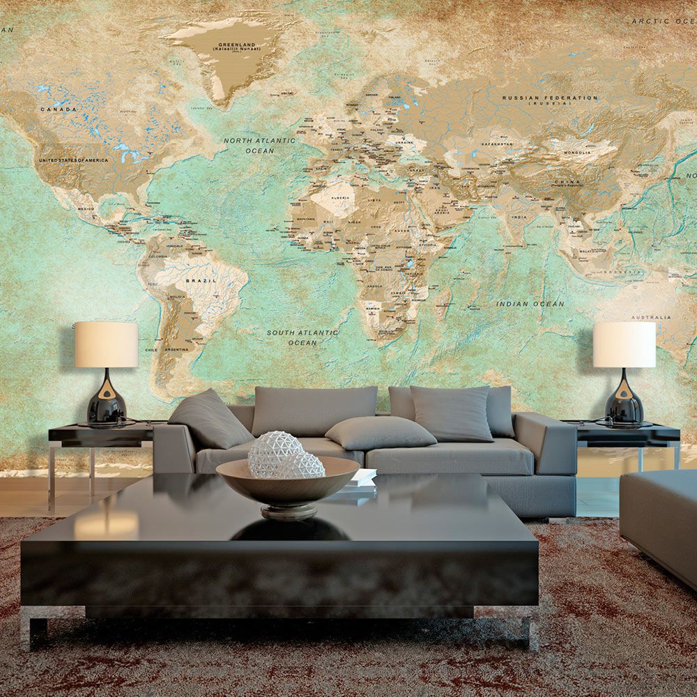 Fototapeta XXL Bimago - Turquoise World Map II + lepidlo zdarma 500x280 cm - GLIX DECO s.r.o.