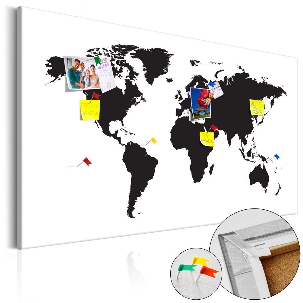 Bimago Obraz na korku - World Map: Black & White Elegance 120x80 cm - GLIX DECO s.r.o.