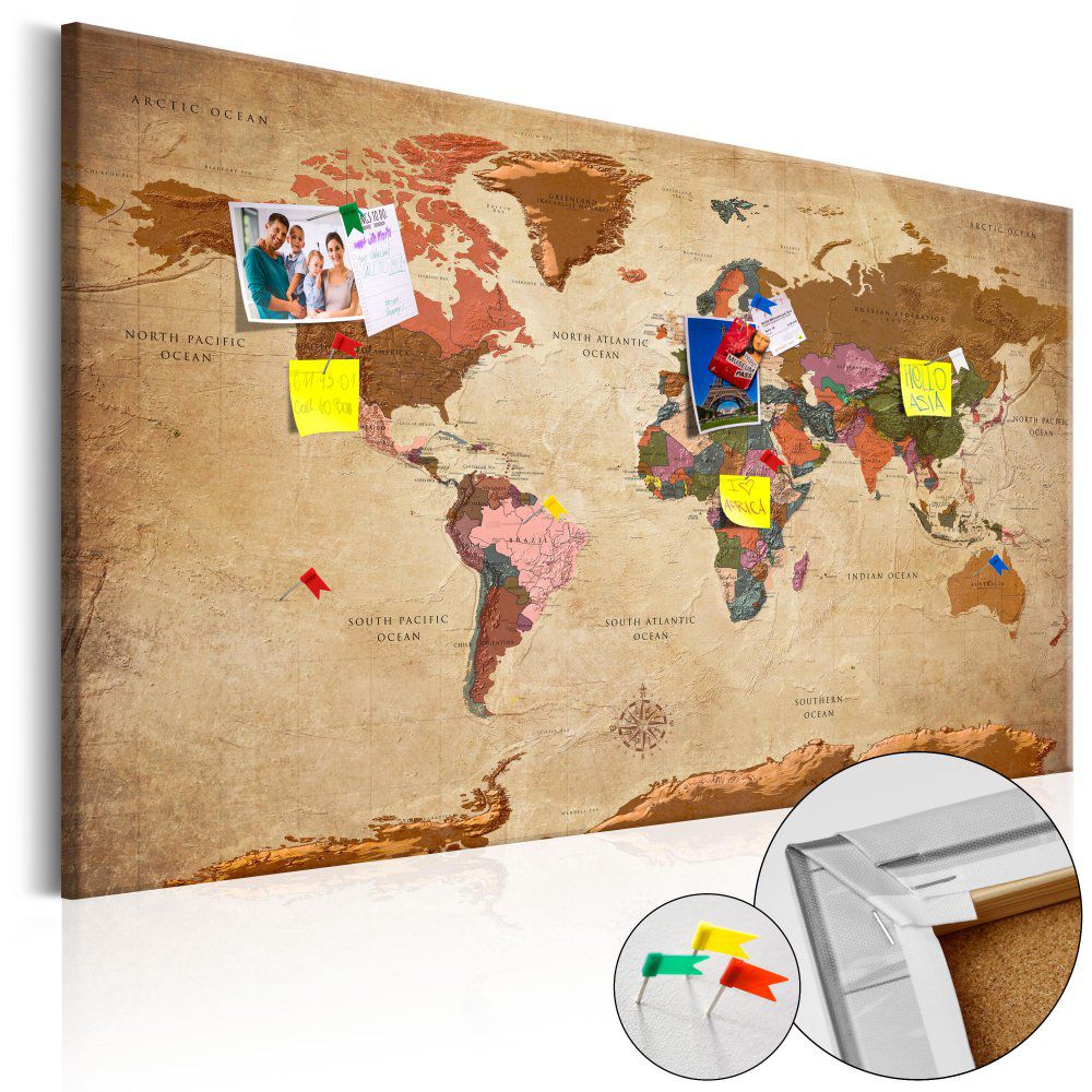 Bimago Obraz na korku - World Map: Brown Elegance 90x60 cm - GLIX DECO s.r.o.
