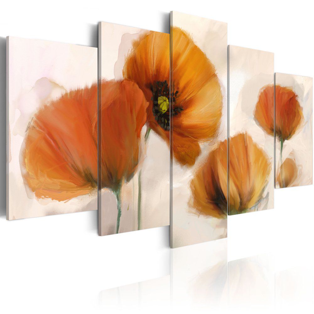 Obraz na plátně Bimago - Artistic poppies - 5 pieces 100x50 cm - GLIX DECO s.r.o.