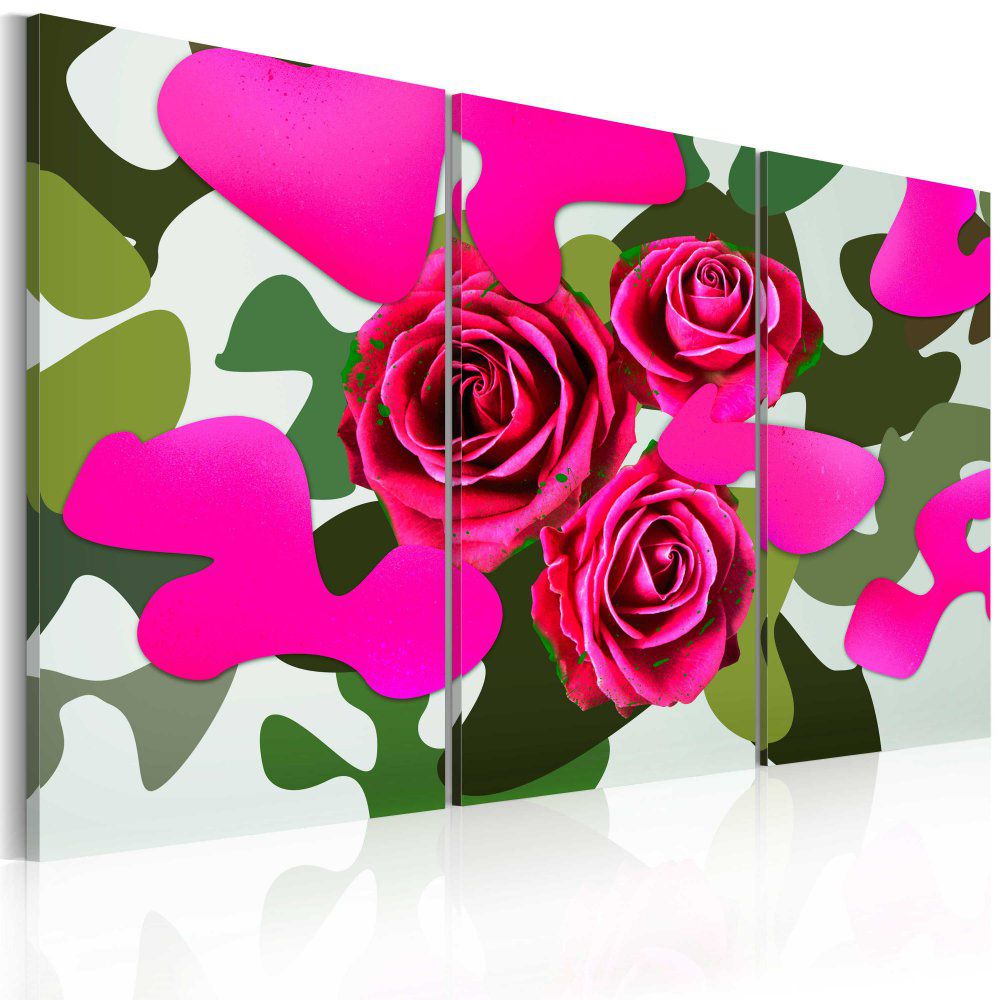 Obraz na plátně Bimago - Neon roses - triptych 60x40 cm - GLIX DECO s.r.o.