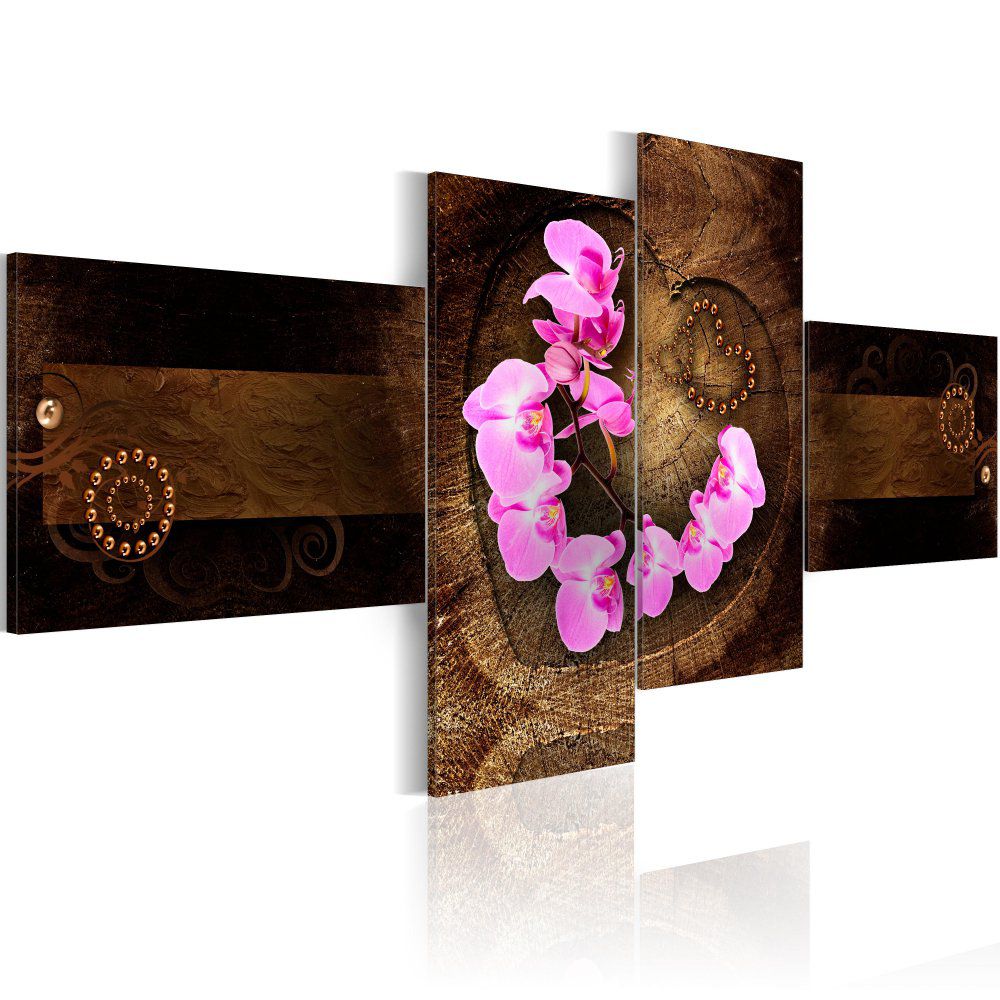Obraz na plátně Bimago - Orchidea a dřevo 100x45 cm - GLIX DECO s.r.o.