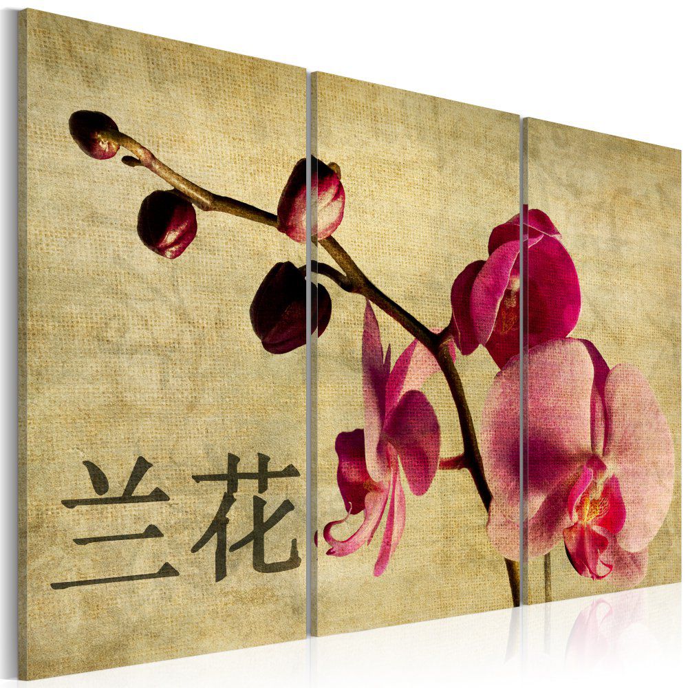Obraz na plátně Bimago - Triptych, Orient a orchidea 60x40 cm - GLIX DECO s.r.o.