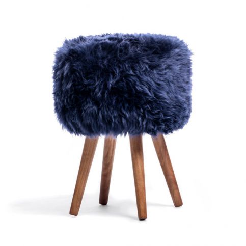 Stolička s tmavě modrým sedákem z ovčí kožešiny Royal Dream, ⌀ 30 cm - Bonami.cz