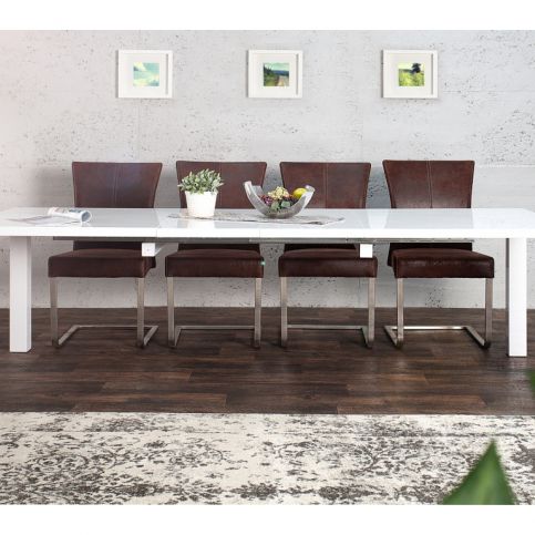 INV Jídelní stůl Lumin XL 160-240cm bílá vysoký lesk - Design4life