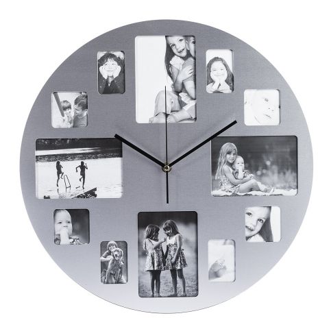 Emako Nástěnné hodiny s 12 fotorámečky, chromované, ⌀ 40 cm - EMAKO.CZ s.r.o.