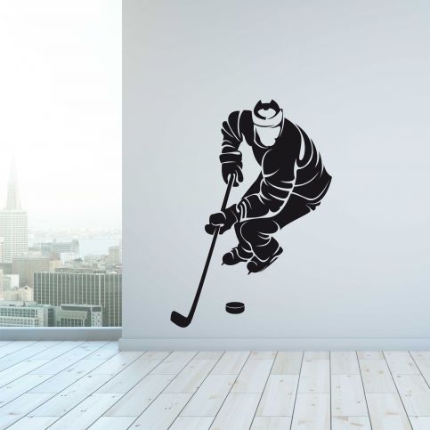 Samolepka na zeď - Hokejista s pukem (86x120 cm) - PopyDesign - Popydesign