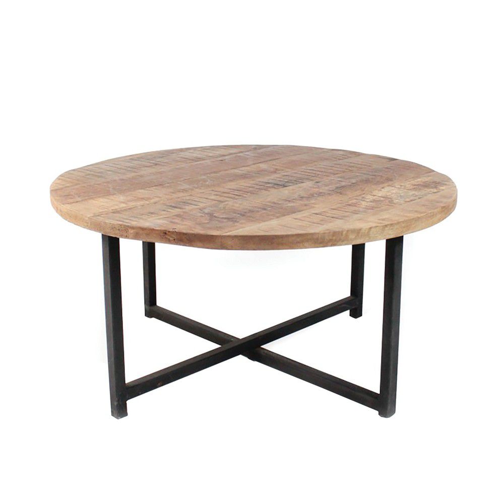 Černý konferenční stolek s deskou z mangového dřeva LABEL51 Dex, ⌀ 80 cm - Bonami.cz