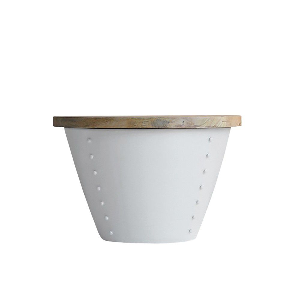 Bílý příruční stolek s deskou z mangového dřeva LABEL51 Indi, ⌀ 46 cm - Bonami.cz
