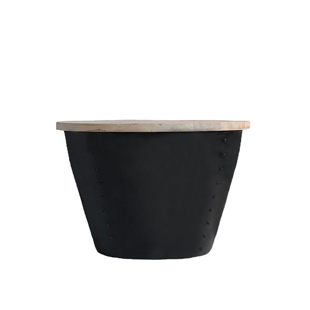 Černý příruční stolek s deskou z mangového dřeva LABEL51 Indi, ⌀ 46 cm - Bonami.cz