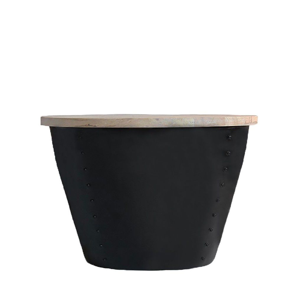 Černý příruční stolek s deskou z mangového dřeva LABEL51 Indi, ⌀ 60 cm - Bonami.cz