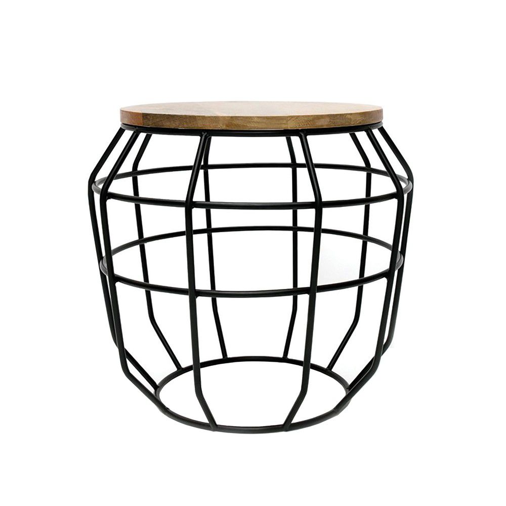 Černý příruční stolek s deskou z mangového dřeva LABEL51 Pixel, ⌀ 51 cm - Bonami.cz