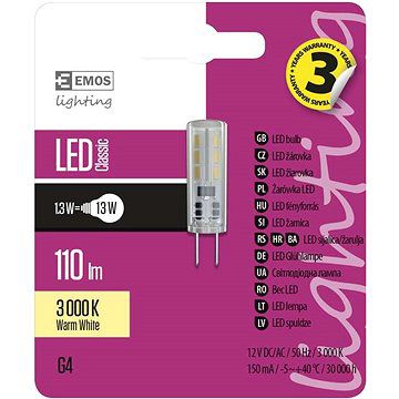 Emos LED žárovka Classic JC A++ 1,3W G4 teplá bílá - alza.cz