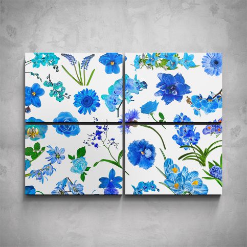 4-dílný obraz - Set modrých květů - PopyDesign - Popydesign