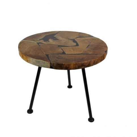 Odkládací stolek s deskou z teakového dřeva HSM collection Round, ⌀ 55 cm - Bonami.cz