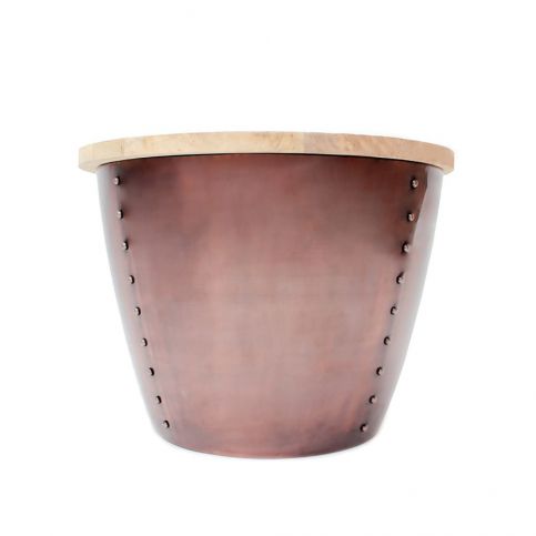 Příruční stolek v měděné barvě s deskou z mangového dřeva LABEL51 Indi, Ø 60 cm - Bonami.cz