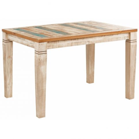 Krémovo-tyrkysový jídelní stůl z masivního borovicového dřeva Støraa Marilyn, 90 x 200 cm - Bonami.cz
