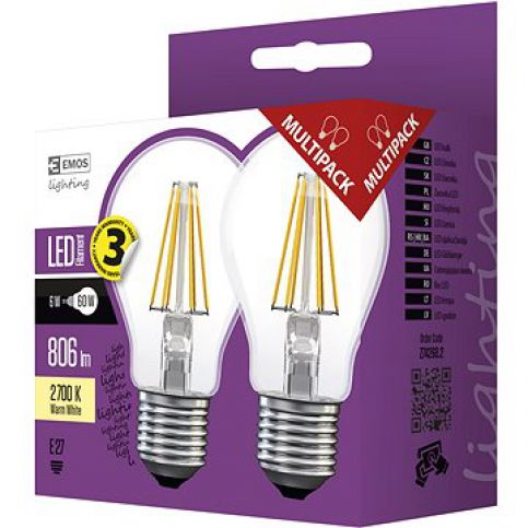EMOS LED žárovka Filament A60 A++ 6W E27 teplá bílá 2ks - alza.cz