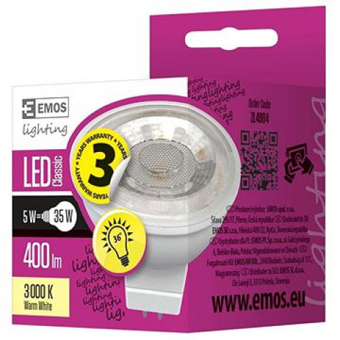 EMOS LED žárovka Premium MR16 36° 5W GU5,3 teplá bílá - Beliani.cz