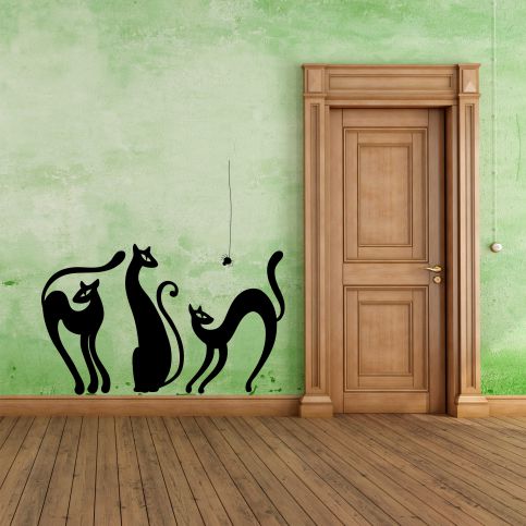 Samolepka na zeď - Kočky s pavoučkem (60x37 cm) - PopyDesign - Popydesign
