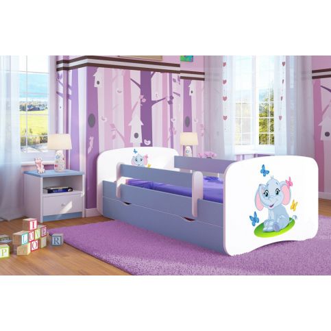 Forclaire Dětská postel se zábranou Ourbaby - Slůně - modrá postel 140 x 70 cm - ATAN Nábytek