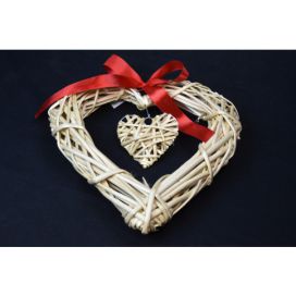 Vingo Proutěné srdce přírodní se zavěšeným srdíčkem - 30x30cm
