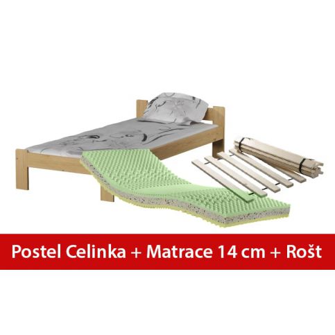 POSTEL CELINKA 90 x 200 + SENDVIČOVÁ MATRACE + ROŠT - maxi-postele.cz