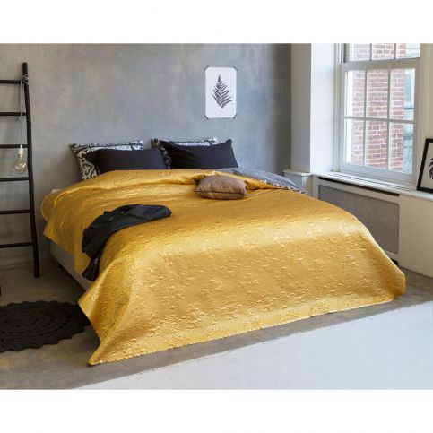 Přehoz přes postel z mikroperkálu ve zlaté barvě na dvoulůžko Sleeptime Clara Satin, 260 x 250 cm - Bonami.cz