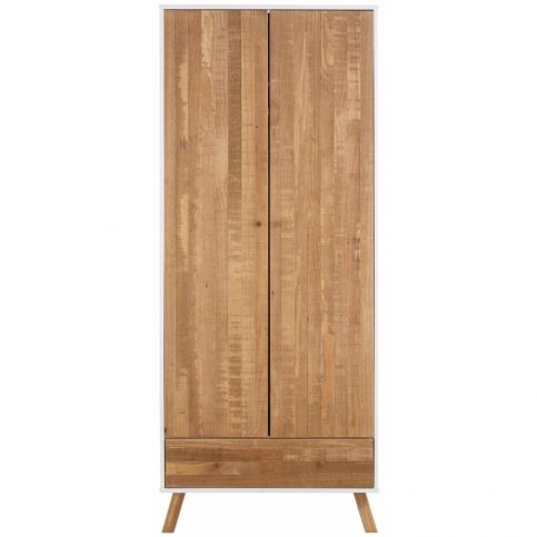Dvoudveřová šatní skříň z masivního borovicového dřeva s bílými detaily Støraa Rafael - Bonami.cz