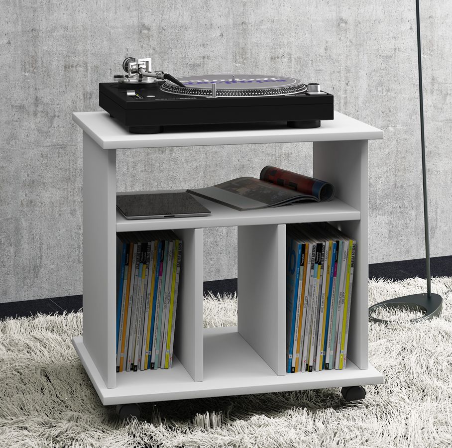 VCM Pojízdný stolek na gramofon + LP, bílý - Velký Košík