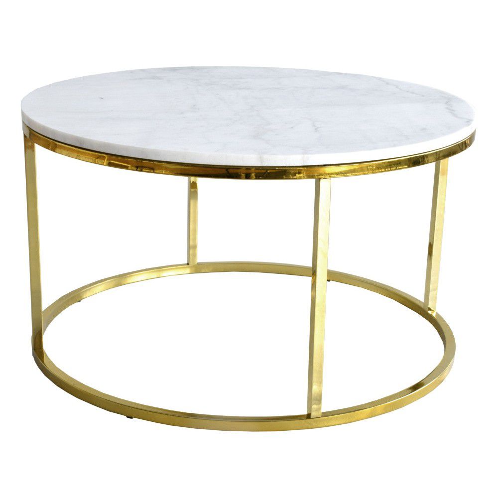 Bílý mramorový konferenční stolek s podnožím ve zlaté barvě RGE Accent, ⌀ 85 cm - Bonami.cz