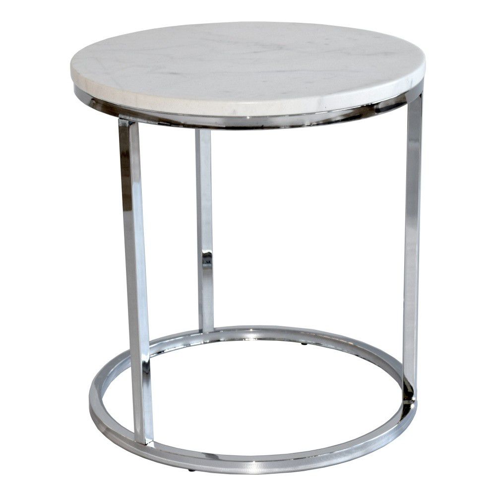 Bílý mramorový odkládací stolek s chromovaným podnožím RGE Accent, ⌀ 50 cm - Bonami.cz