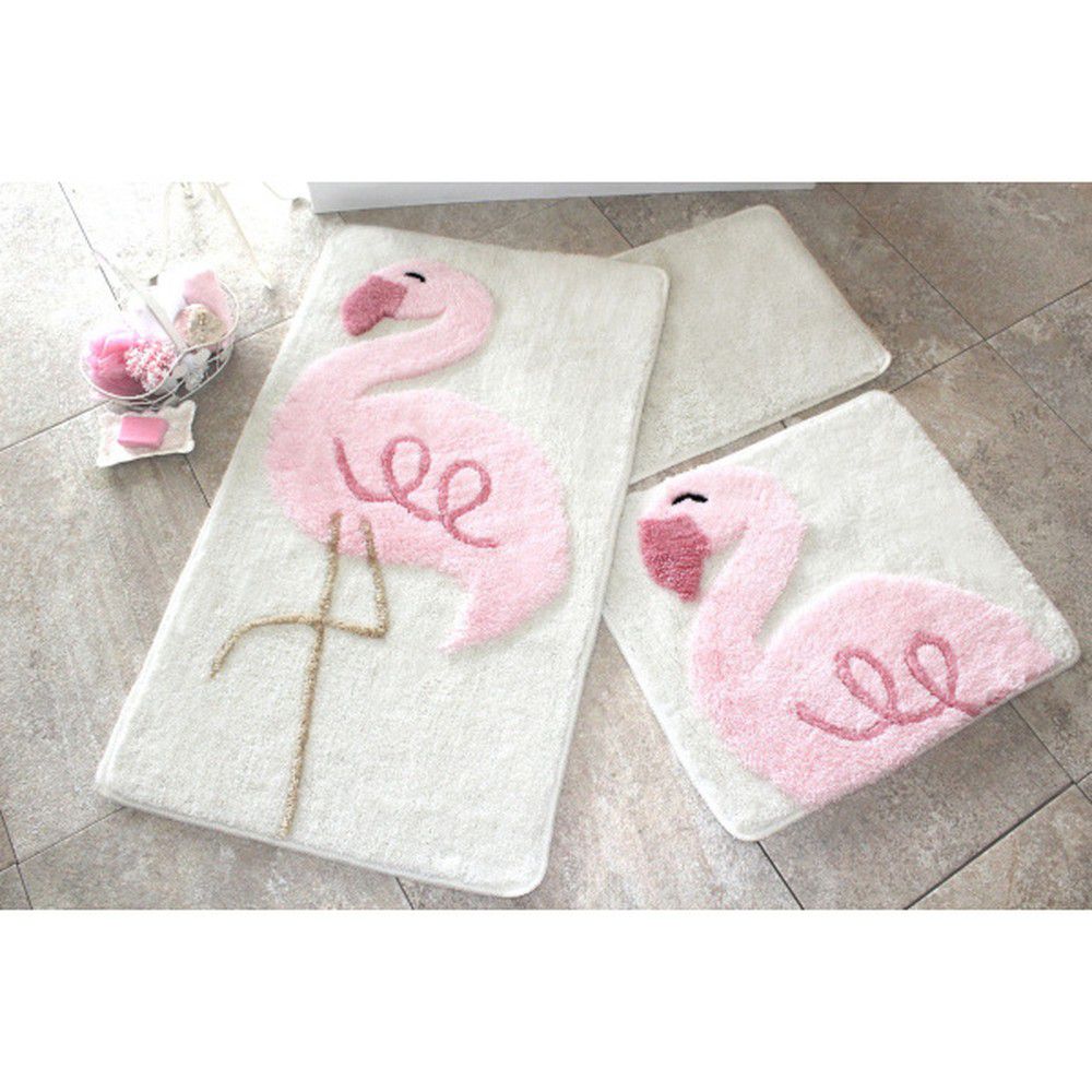 Sada 3 růžovo-bílých koupelnových předložek Chilai Home by Alessia Flamingo - Bonami.cz