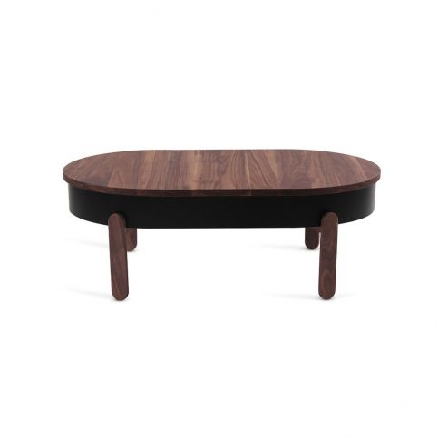 Hnědý konferenční stolek z dubového dřeva s černými detaily a úložným prostorem - Bonami.cz