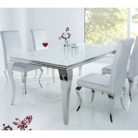 INV Jídelní stůl Silver Barok 180cm bílá, stříbrná - Design4life