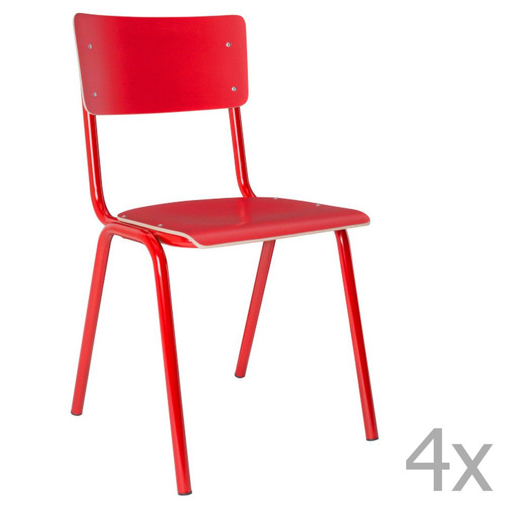 Sada 4 červených židlí Zuiver Back to School - Bonami.cz