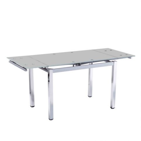 Jídelní stůl, rozkládací, chrom + stříbrná + mléčné sklo, DITMAR - maxi-postele.cz