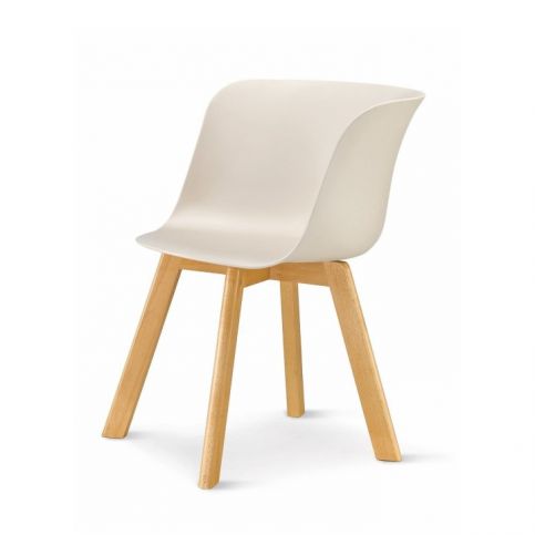 Židle, plast + dřevo buk, béžová, LEVIN - maxi-postele.cz