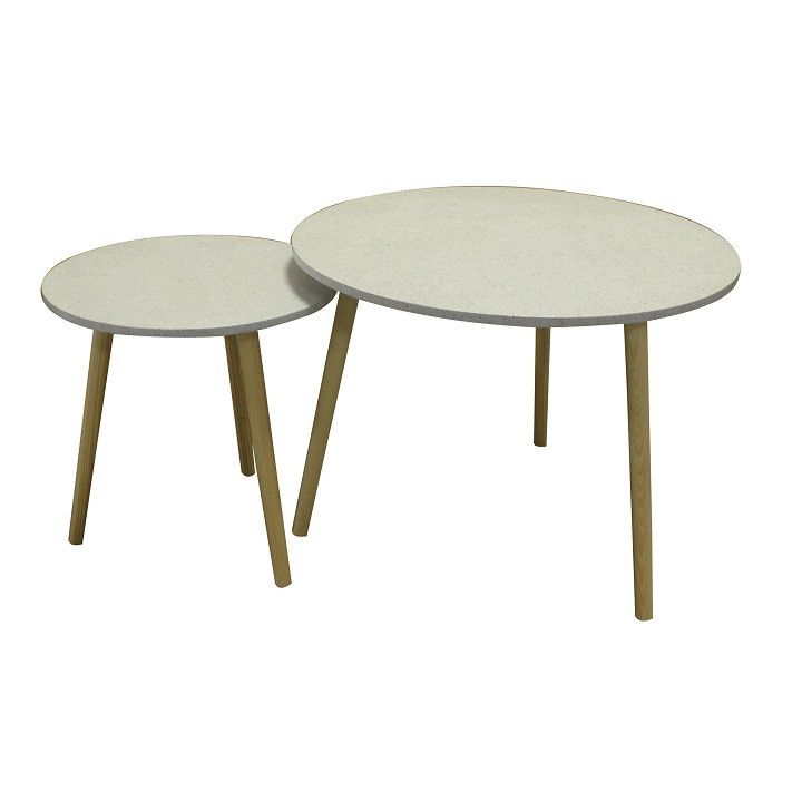 Tempo Kondela Set příručních stolů LIRAN 2v1 - mramorový efekt / dřevo natural - ATAN Nábytek
