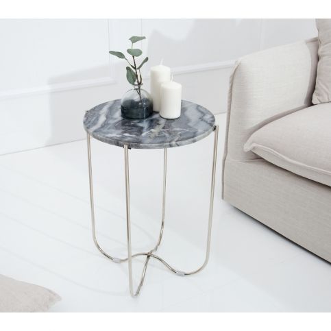 INV Odkládací stolek-podnos Edel šedý mramor, stříbrná - Design4life