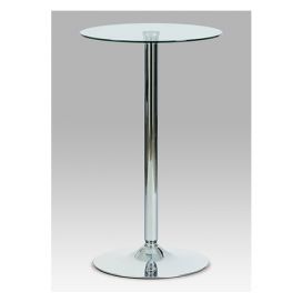 Barový stůl, kulatá deska z čirého skla pr. 60 cm, kovová chromovaná podnož AUB-6070 CLR